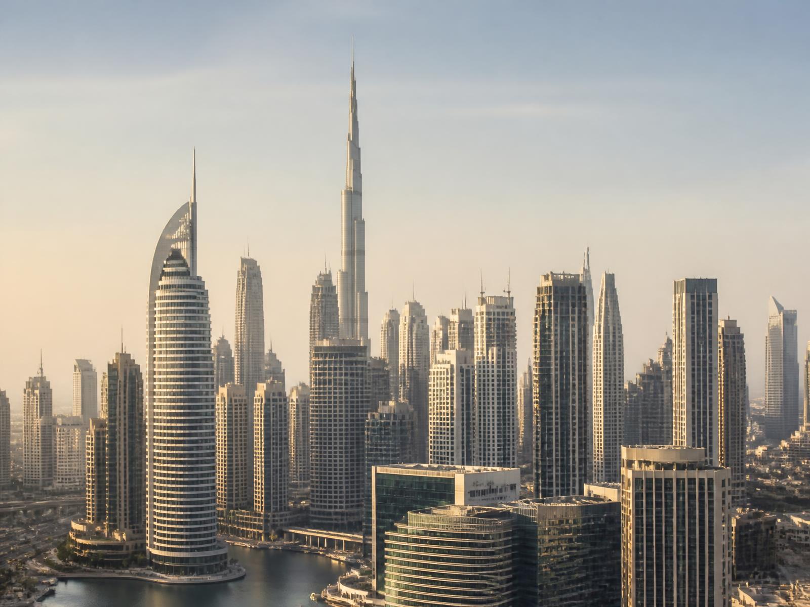 Dubai skyline of mixed-use towers during the day