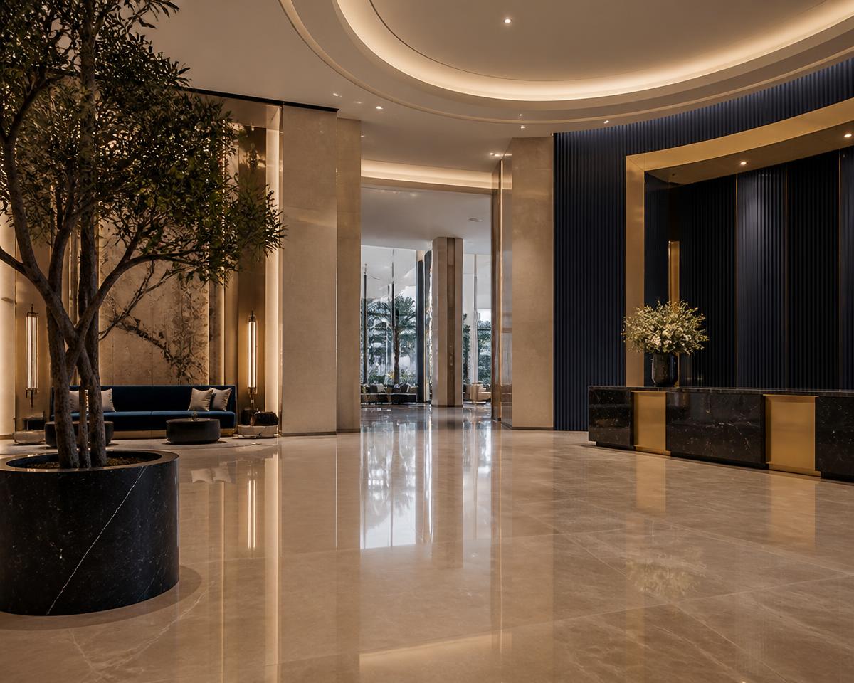 Polished lobby of a modern Dubai building